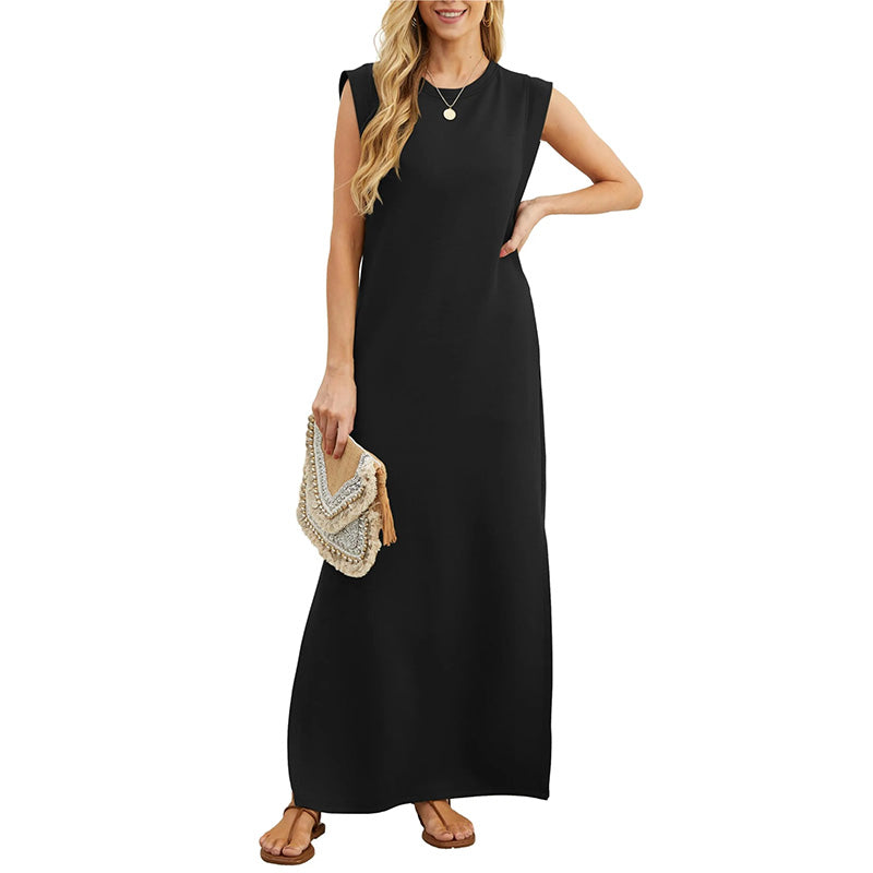 SchlichtSchick | Ärmelloses Maxikleid mit Schulterpolstern