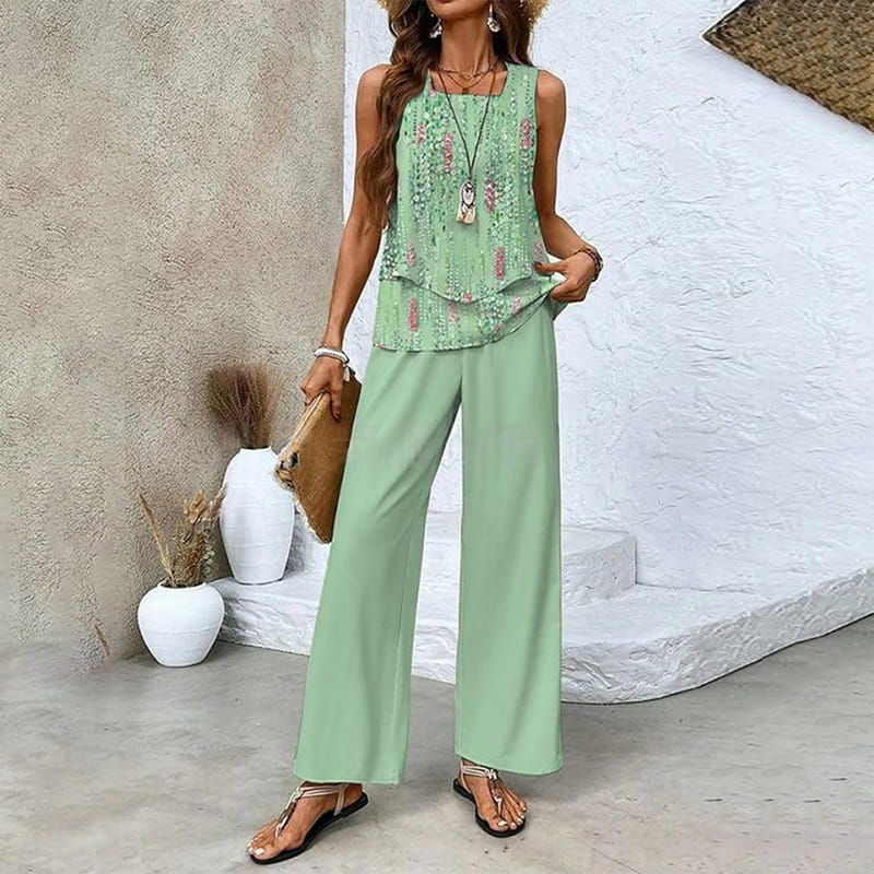 SommerZweig | Zweiteiliges Set mit Ärmellosem Top & Weitbein-Hose