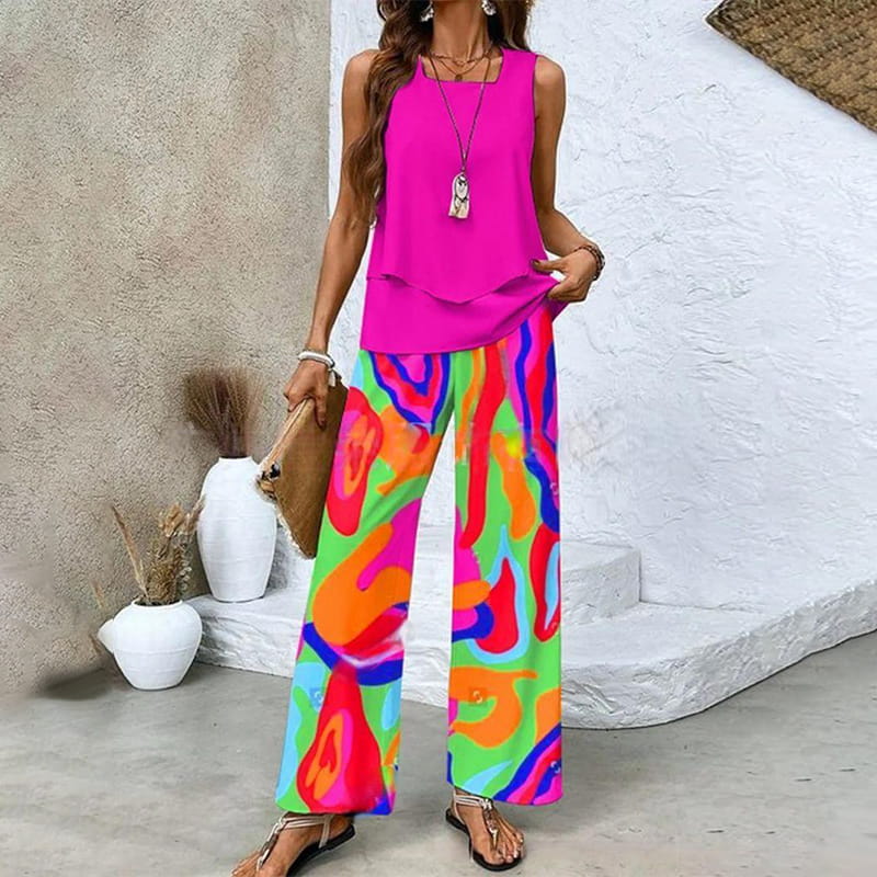 SommerZweig | Zweiteiliges Set mit Ärmellosem Top & Weitbein-Hose