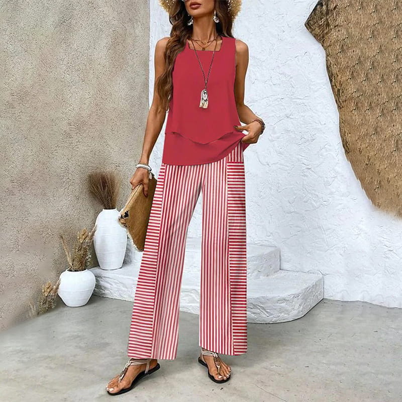 SommerZweig | Zweiteiliges Set mit Ärmellosem Top & Weitbein-Hose