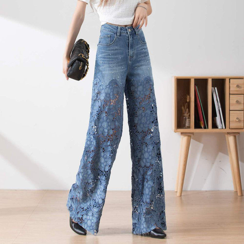 TrendLuxe | Weit geschnittene Jeans mit Spitzen-Overlay