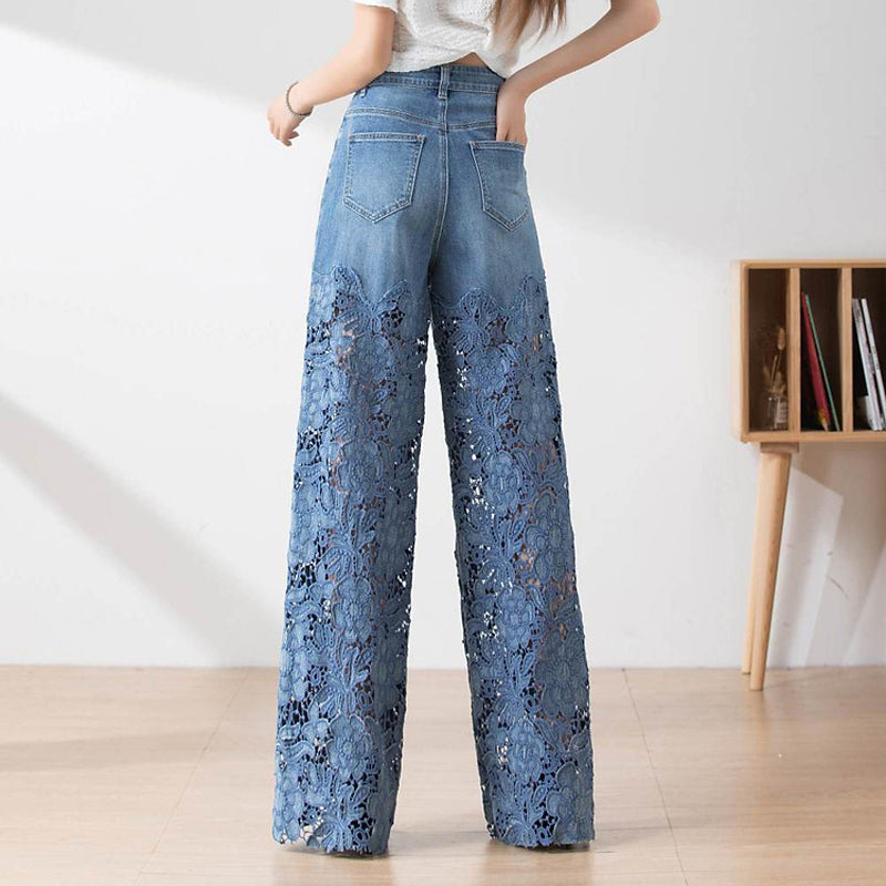 TrendLuxe | Weit geschnittene Jeans mit Spitzen-Overlay