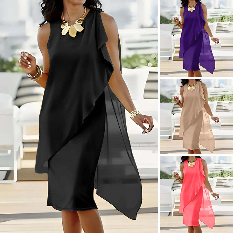GlanzTraum | Kleid mit asymmetrischem Chiffon-Überwurf