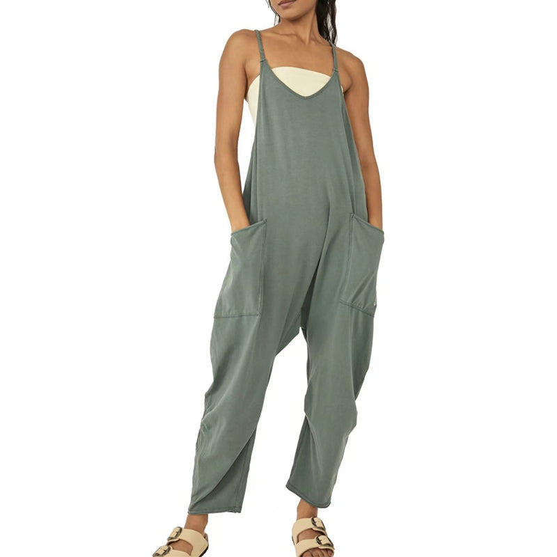 Jumpsuit mit V-Ausschnitt und Schlingentaschen